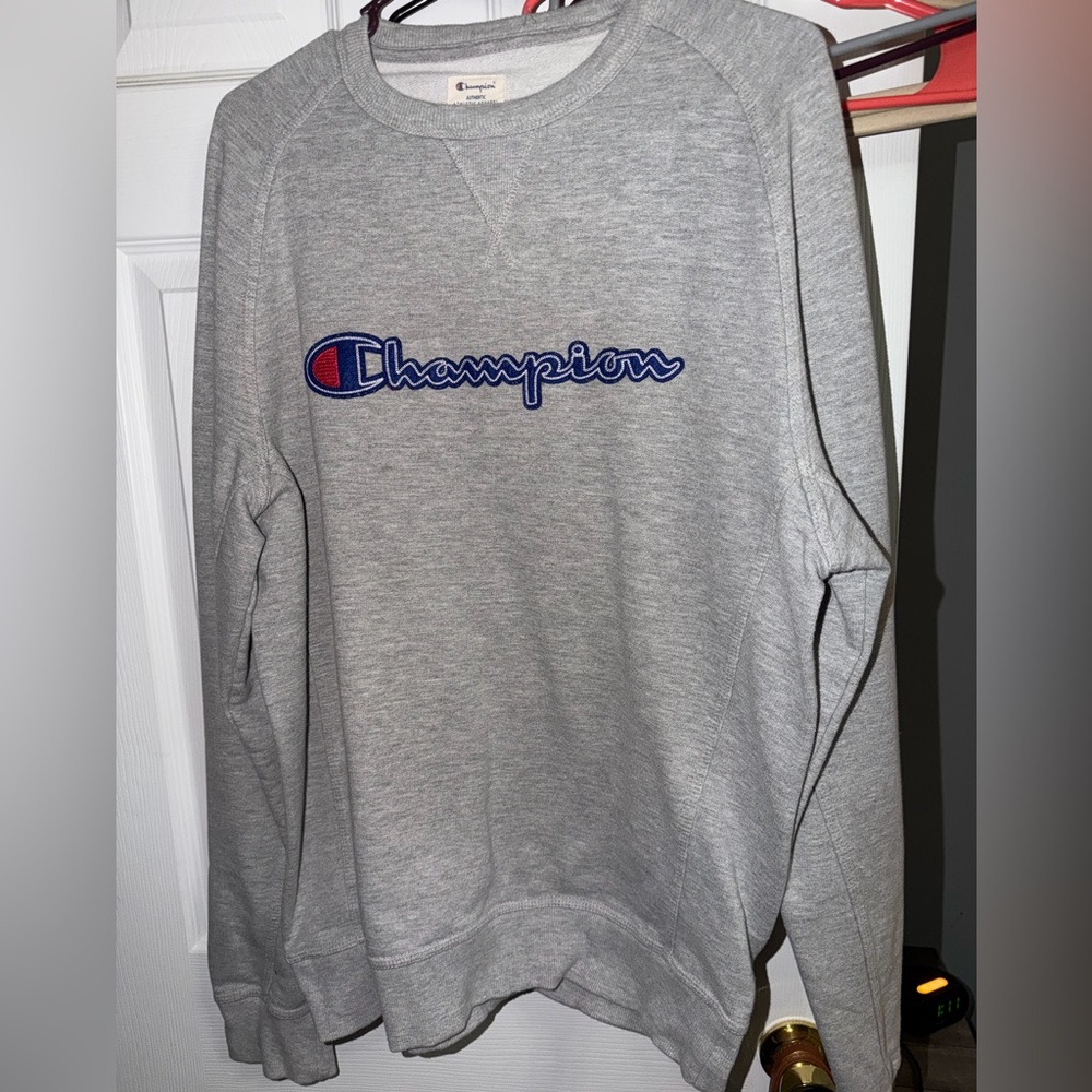 Champion Gray Sweater with Blue and Red Logo